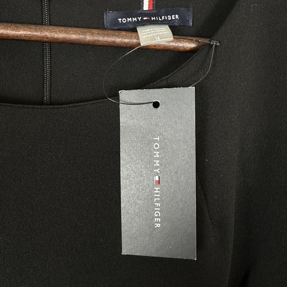 Tommy Hilfiger Women's 14 Contrast Trim Mini T-Shirt Dress 60s 70s Black NEW - Picture 5 of 6